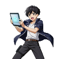 Pragmatic Play Spielanbieter-Charakter - Anime-Stil Student mit Gates of Olympus bei BillionaireSpin