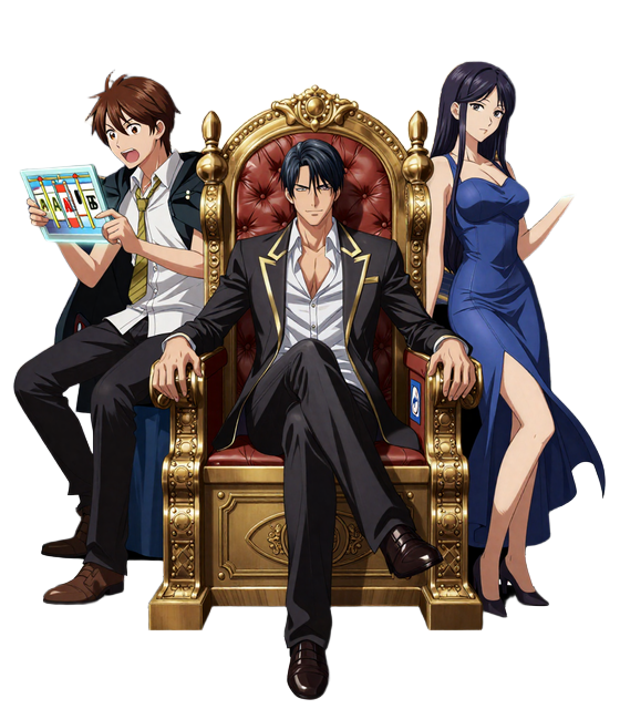 Billionaire Sensei auf dem Slot-Thron mit Pragmatic-Play-Student und Evolution-Master - BillionaireSpin Casino Anime-Maskottchen
